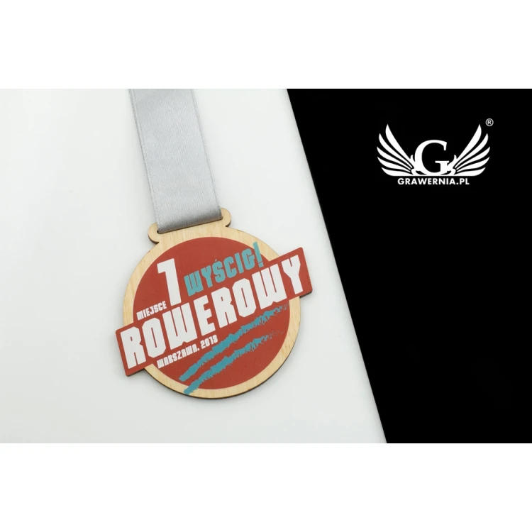 Wooden Medal UV Print - Bike Race - Diameter: 70mm - MGR055