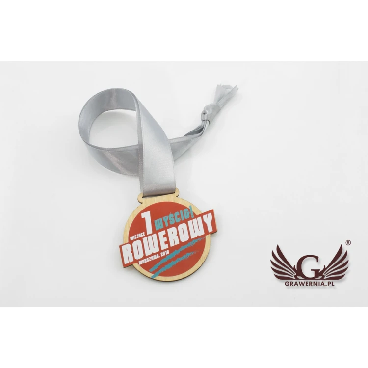 Wooden Medal UV Print - Bike Race - Diameter: 70mm - MGR055