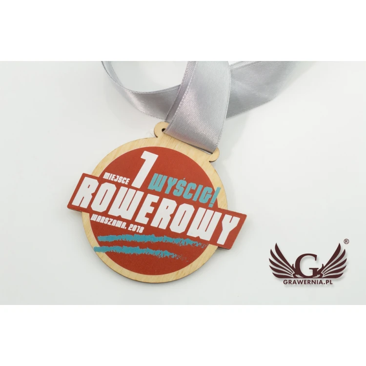 Wooden Medal UV Print - Bike Race - Diameter: 70mm - MGR055