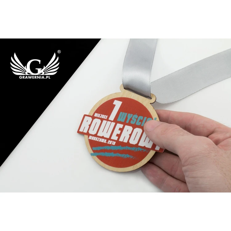Wooden Medal UV Print - Bike Race - Diameter: 70mm - MGR055