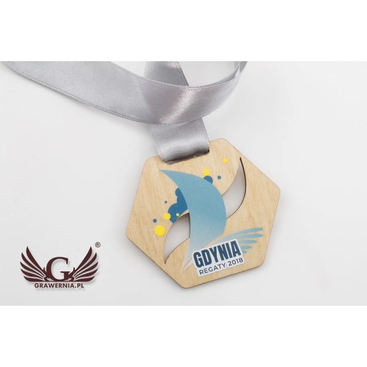 UV Print Wooden Medal - Marina - size: 79x66mm - MGR060