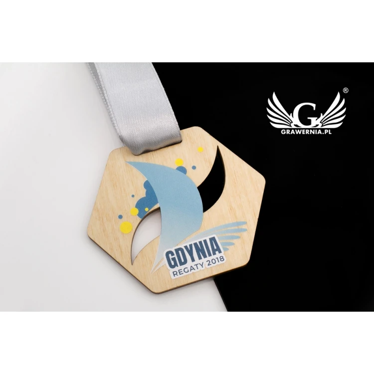 UV Print Wooden Medal - Marina - size: 79x66mm - MGR060