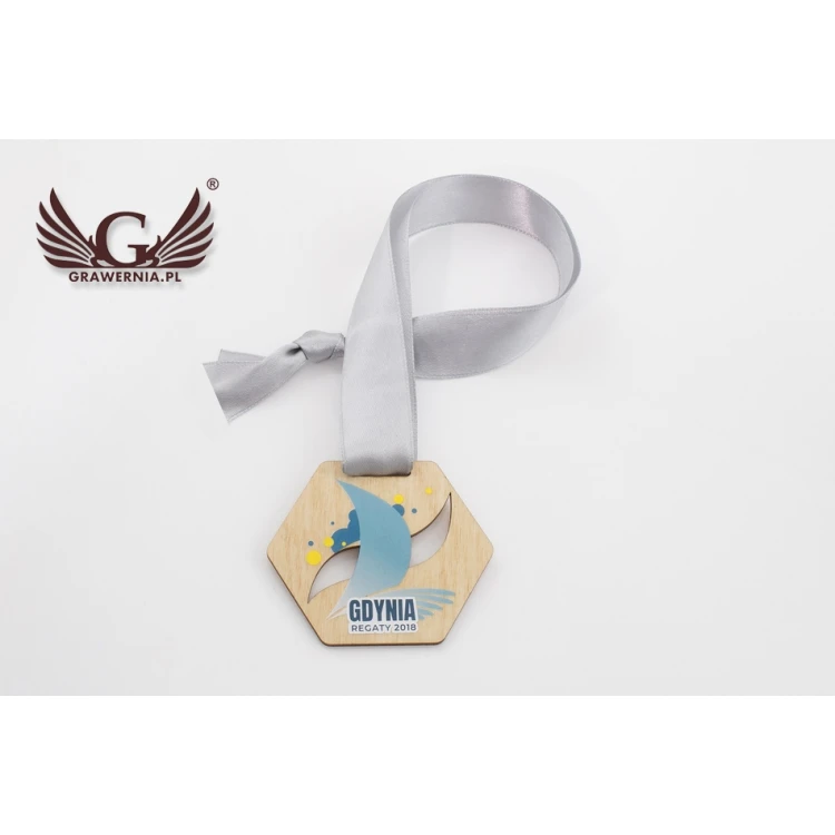 UV Print Wooden Medal - Marina - size: 79x66mm - MGR060