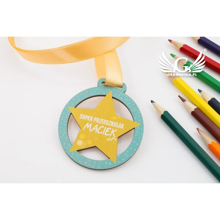 UV Print Wooden Medal - Super Preschooler - diameter: 60mm - MGR057