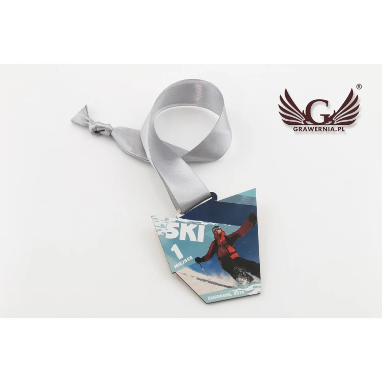 UV Print Wooden Medal - Ski Sport - dimensions: 86x88mm - MGR052