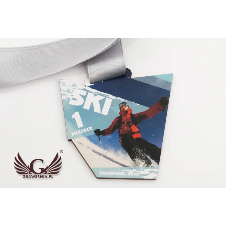 UV Print Wooden Medal - Ski Sport - dimensions: 86x88mm - MGR052