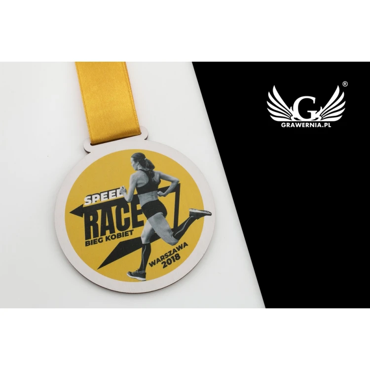 Wooden Medal UV Print - Speed Race - Diameter: 80mm - MGR053