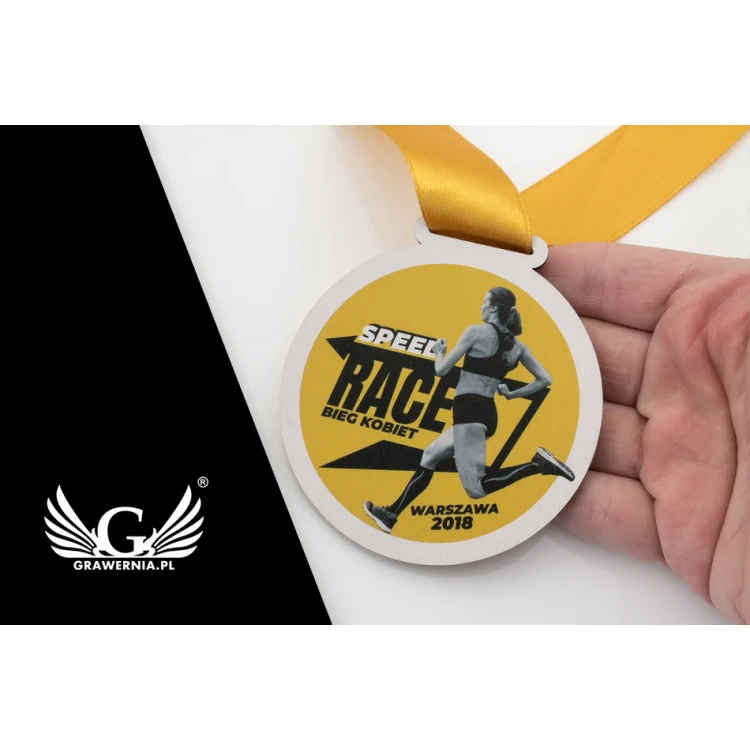 Wooden Medal UV Print - Speed Race - Diameter: 80mm - MGR053