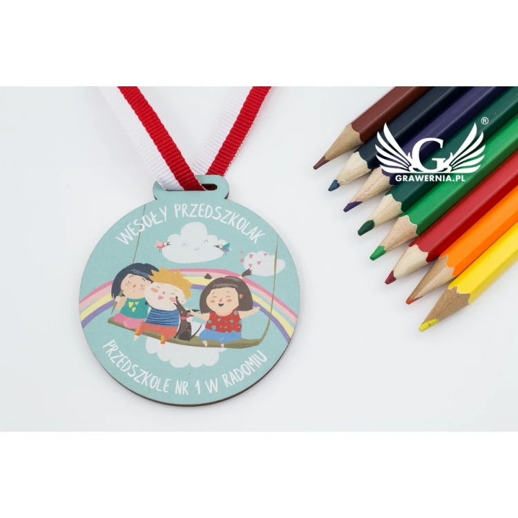 UV Print Wooden Medal - Happy Preschooler - diameter: 60mm - MGR058