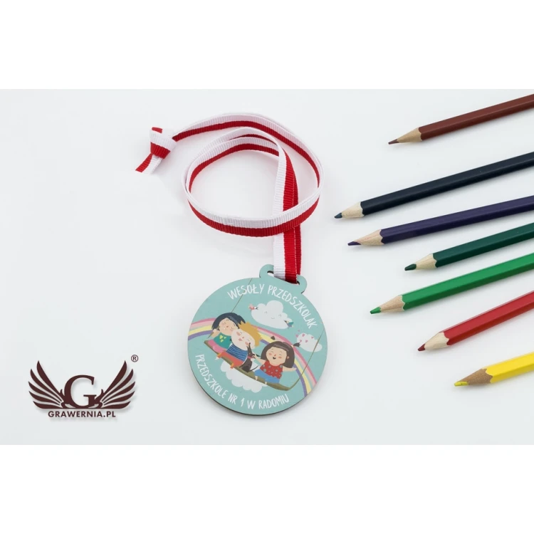 UV Print Wooden Medal - Happy Preschooler - diameter: 60mm - MGR058