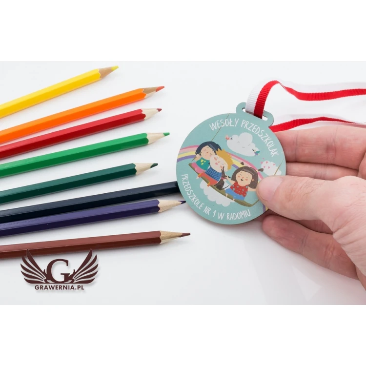 UV Print Wooden Medal - Happy Preschooler - diameter: 60mm - MGR058