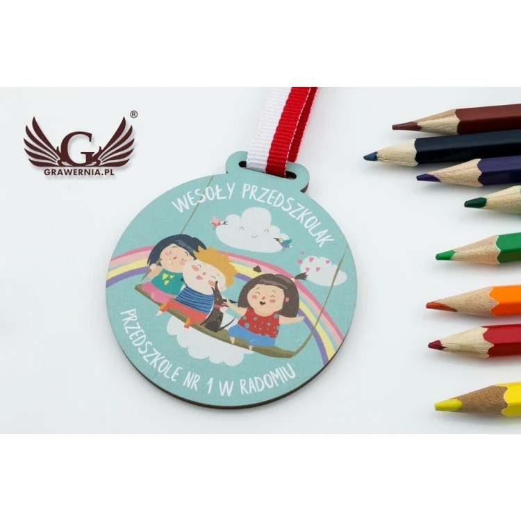 UV Print Wooden Medal - Happy Preschooler - diameter: 60mm - MGR058