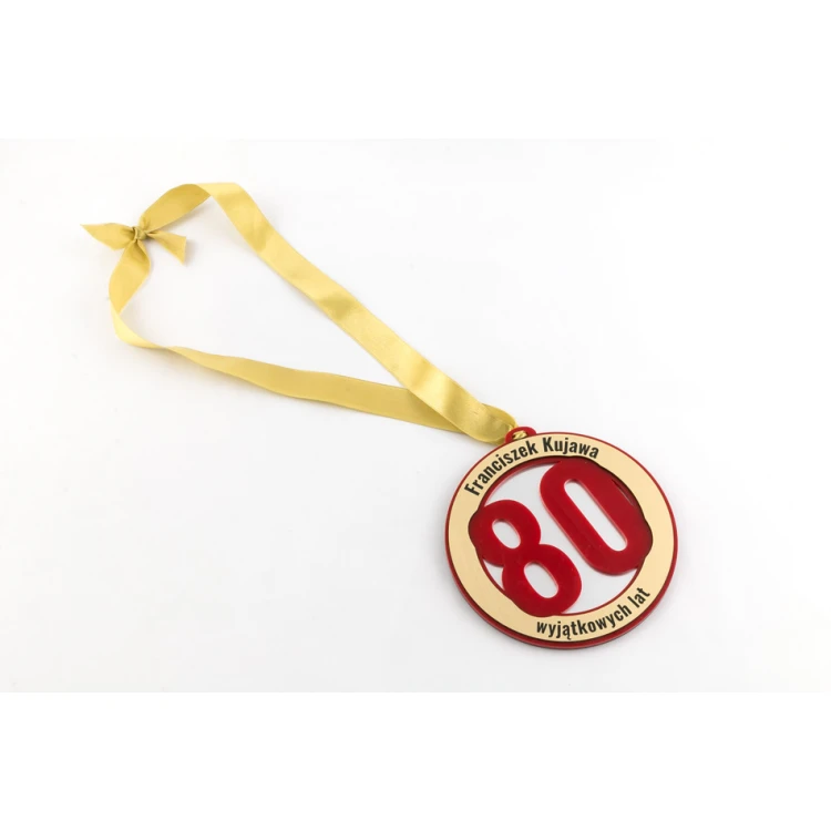 80th Birthday Jubilee Medal - 12 cm diameter - red acrylic