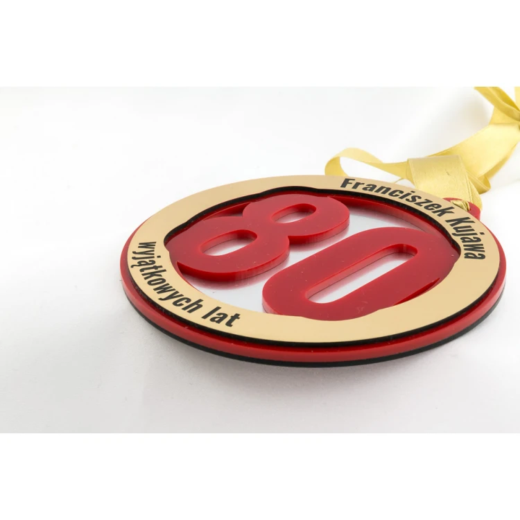 80th Birthday Jubilee Medal - 12 cm diameter - red acrylic