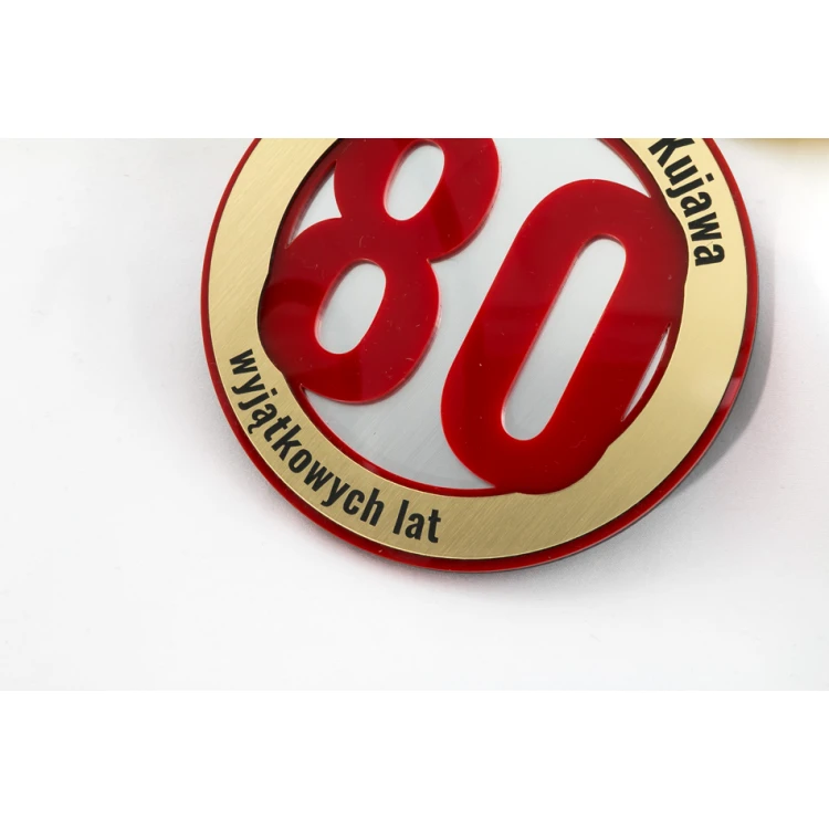 80th Birthday Jubilee Medal - 12 cm diameter - red acrylic