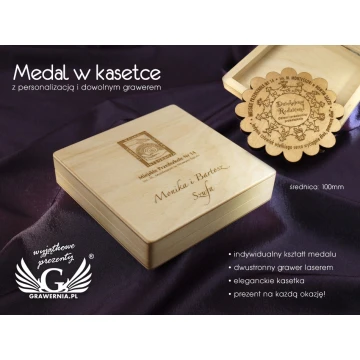 Medal in a case with personalization and any engravings of graphics and content - MGR008