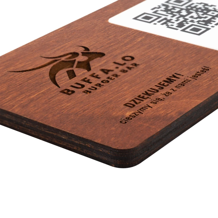 Menu with interchangeable QR code and company logo - engraved wood - dim. 120x70mm - MEN024
