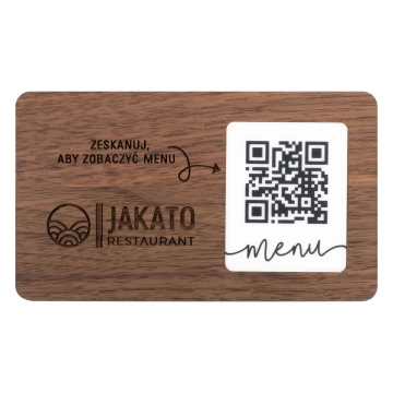 Menu with interchangeable QR code and company logo - engraved light walnut wood - dim. 120x70mm - MEN025