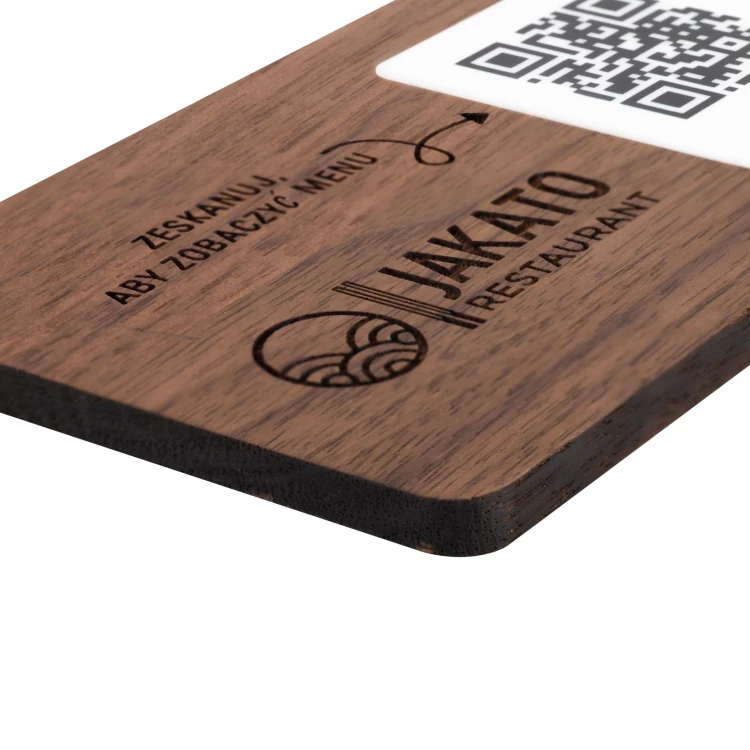 Menu with interchangeable QR code and company logo - engraved light walnut wood - dim. 120x70mm - MEN025