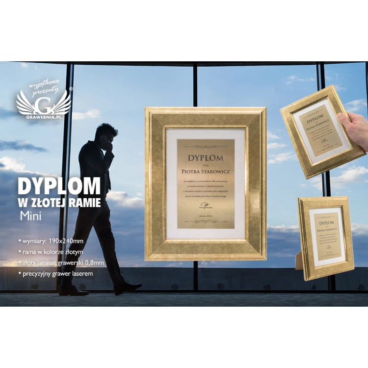 Mini diploma in a gold frame - horizontal or vertical - DWR8