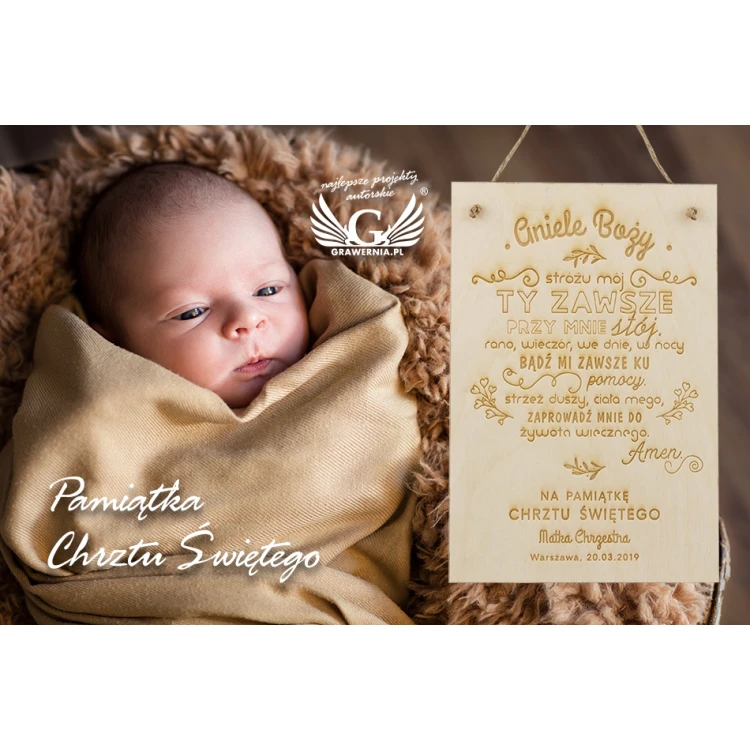 Angel of God Prayer - Wooden Holy Baptism Keepsake - DEW003