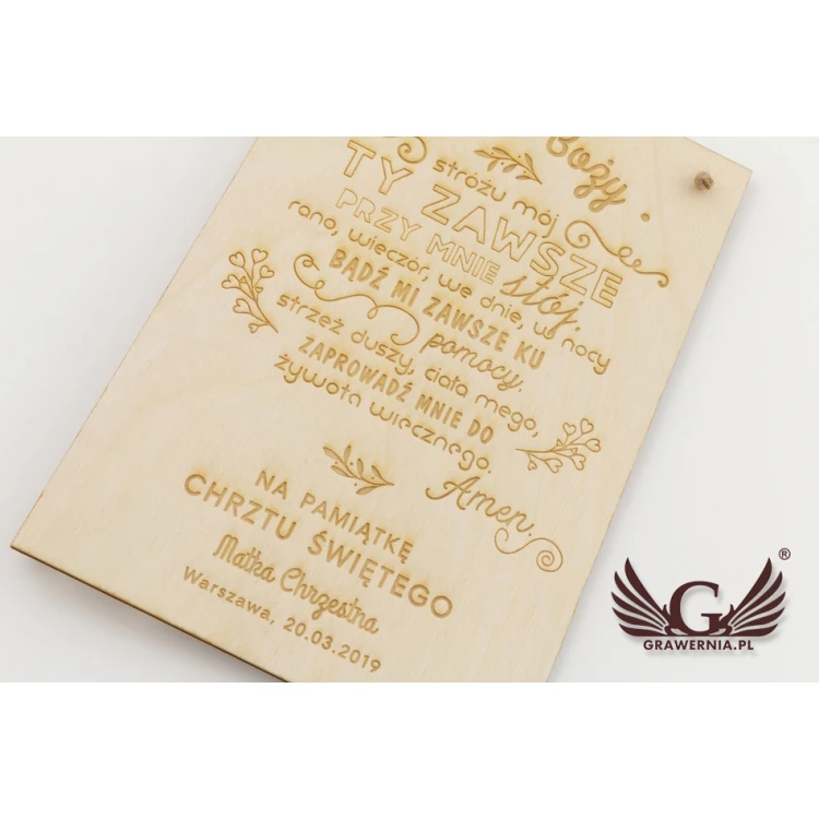 Angel of God Prayer - Wooden Holy Baptism Keepsake - DEW003