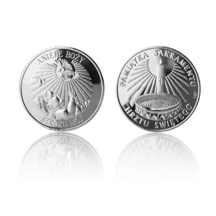 Silver-plated Coin - Guardian Angel of God - Holy Baptism Souvenir - MON014