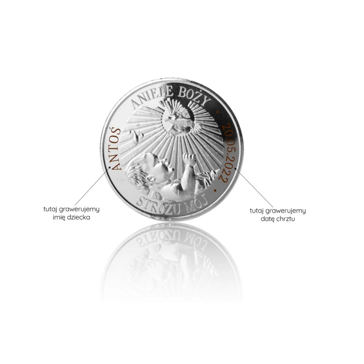 Silver-plated Coin - Guardian Angel of God - Holy Baptism Souvenir - MON014