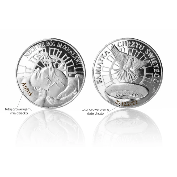 Silver-plated Coin - God Bless You - Holy Baptism Souvenir - MON010