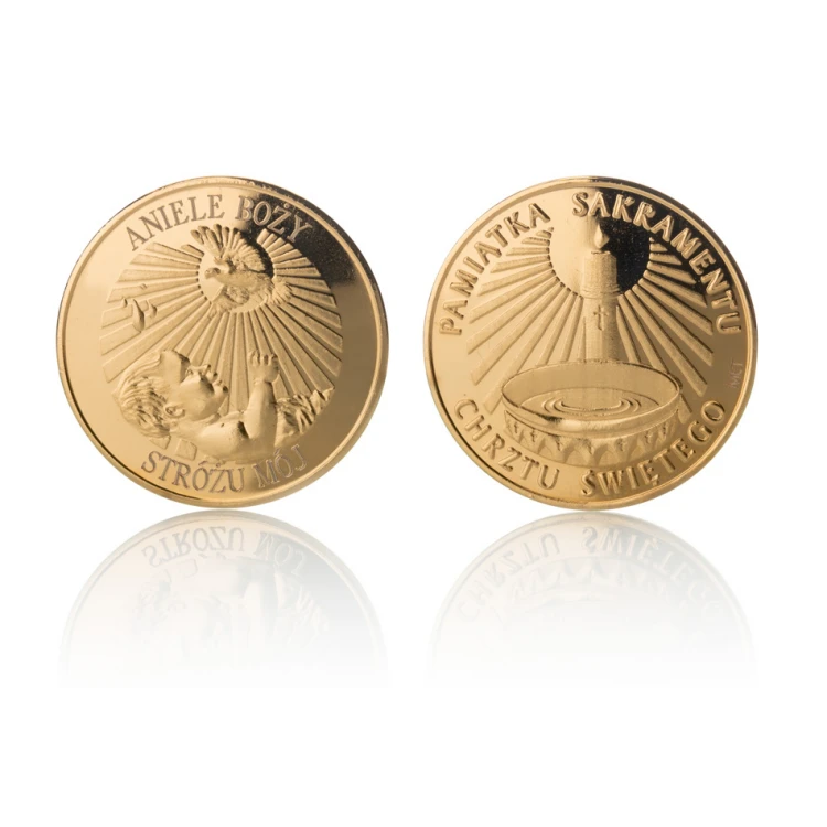 Gold-plated Coin - Guardian Angel of God - Holy Baptism Souvenir - MON018