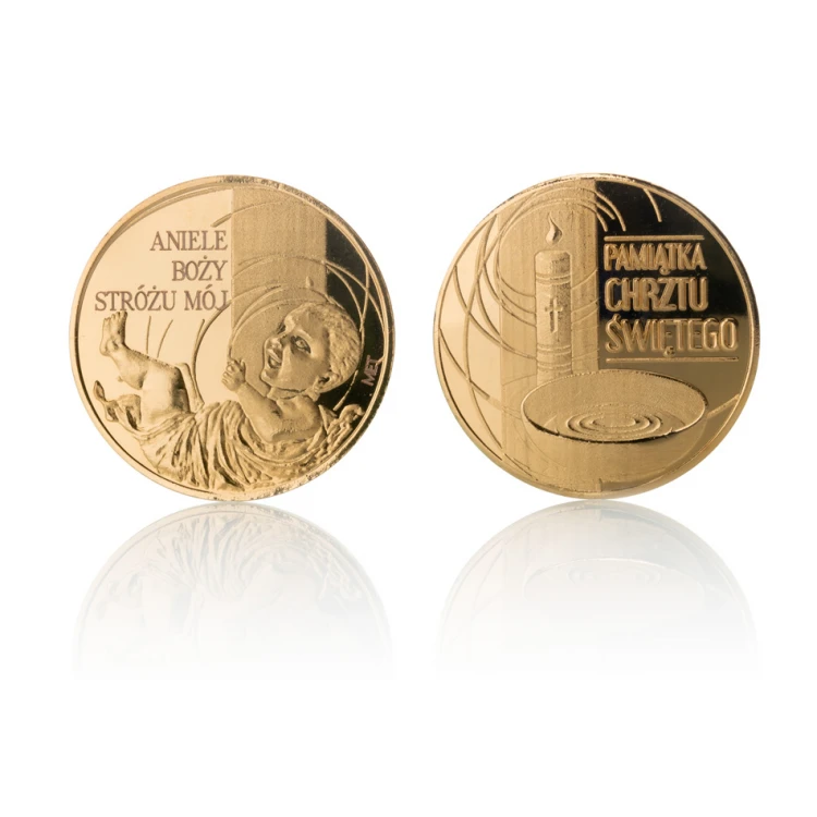 Gold-plated Coin - Guardian Angel of God - Holy Baptism Souvenir - MON019