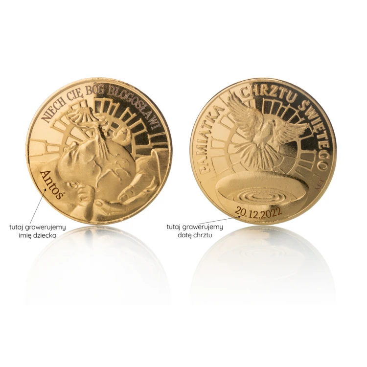 Gold-plated Coin - God Bless You - Holy Baptism Souvenir - MON021