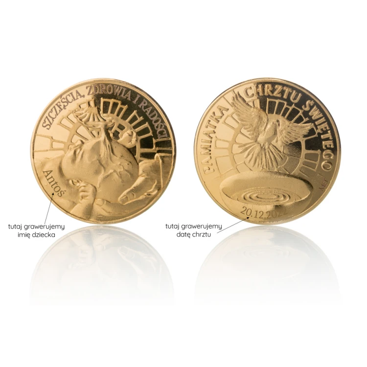 Gold-plated Coin - Health, Happiness and Joy - Holy Baptism Souvenir - MON017