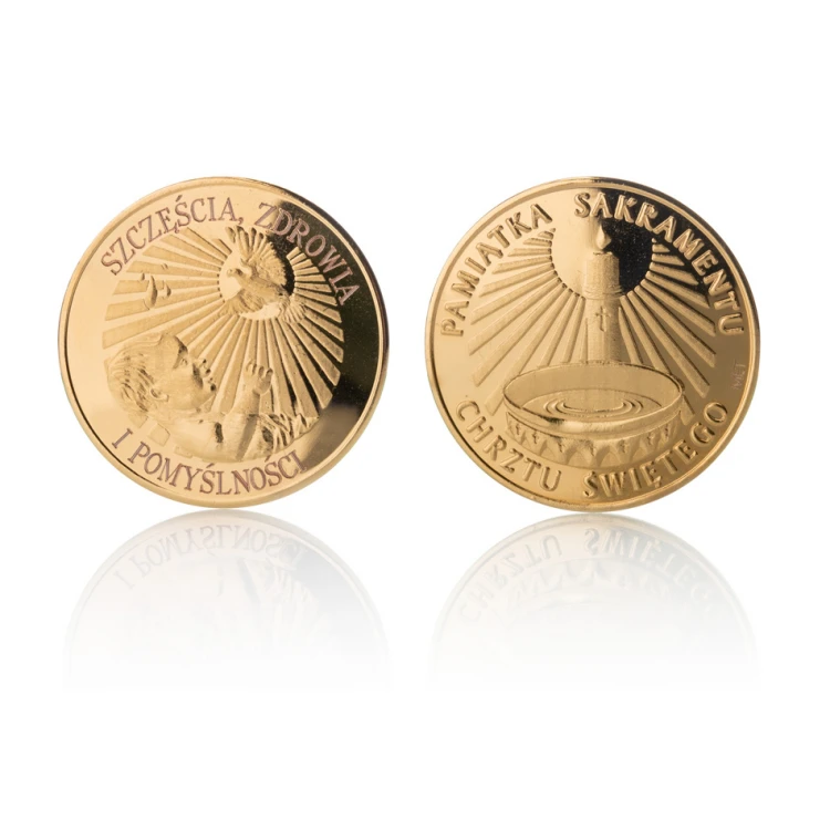 Gold-plated Coin - Health, Happiness and Prosperity - Holy Baptism Souvenir - MON023