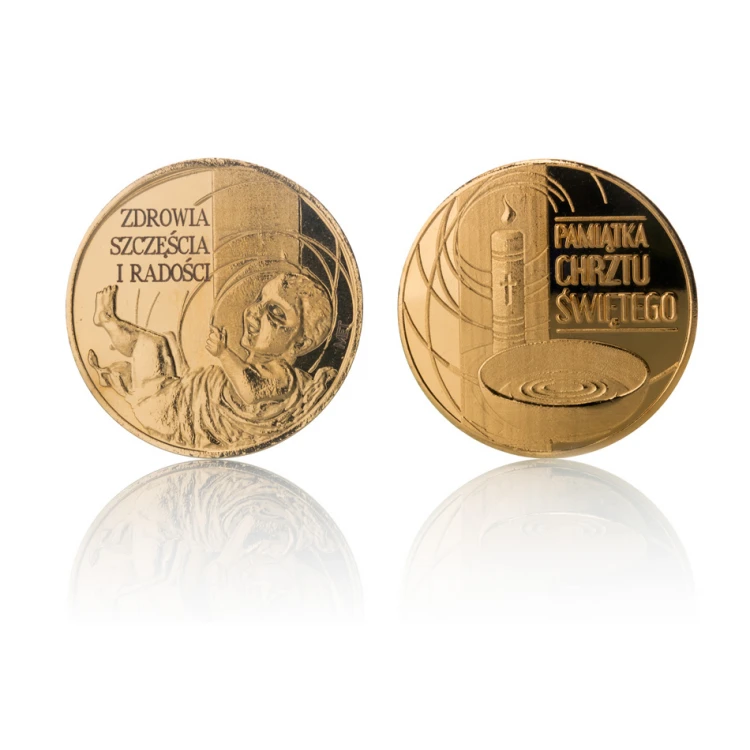 Gold-plated Coin - Health, Happiness and Joy - Holy Baptism Souvenir - MON025