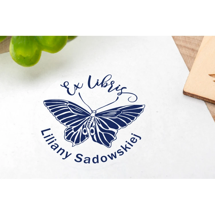 Ex Libris Stamp for Ink Imprinting - Butterfly - Handle Diameter 40mm - EX005