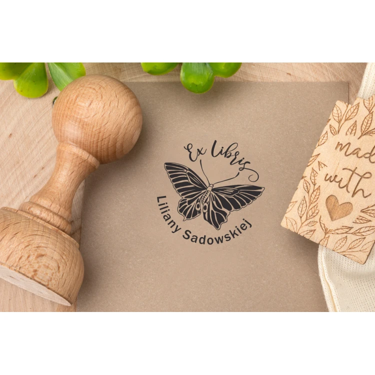 Ex Libris Stamp for Ink Imprinting - Butterfly - Handle Diameter 40mm - EX005