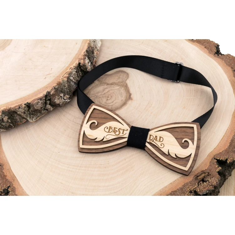 Wooden Bow Tie - Best Dad - Maple and Walnut Wood - MDR052