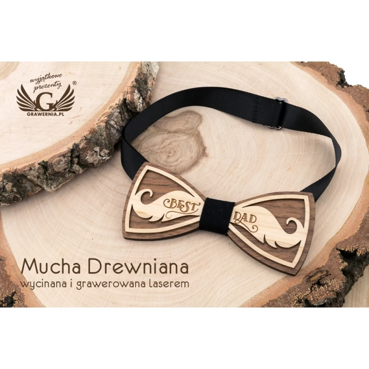 Wooden Bow Tie - Best Dad - Maple and Walnut Wood - MDR052