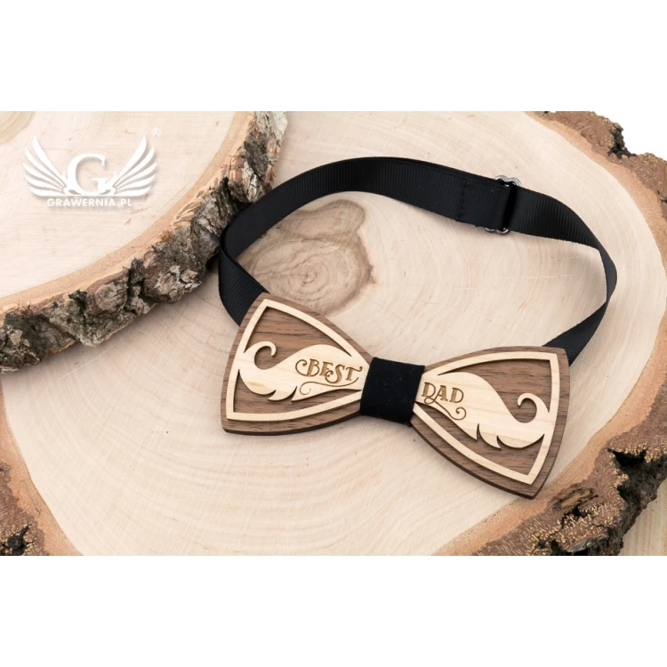 Wooden Bow Tie - Best Dad - Maple and Walnut Wood - MDR052