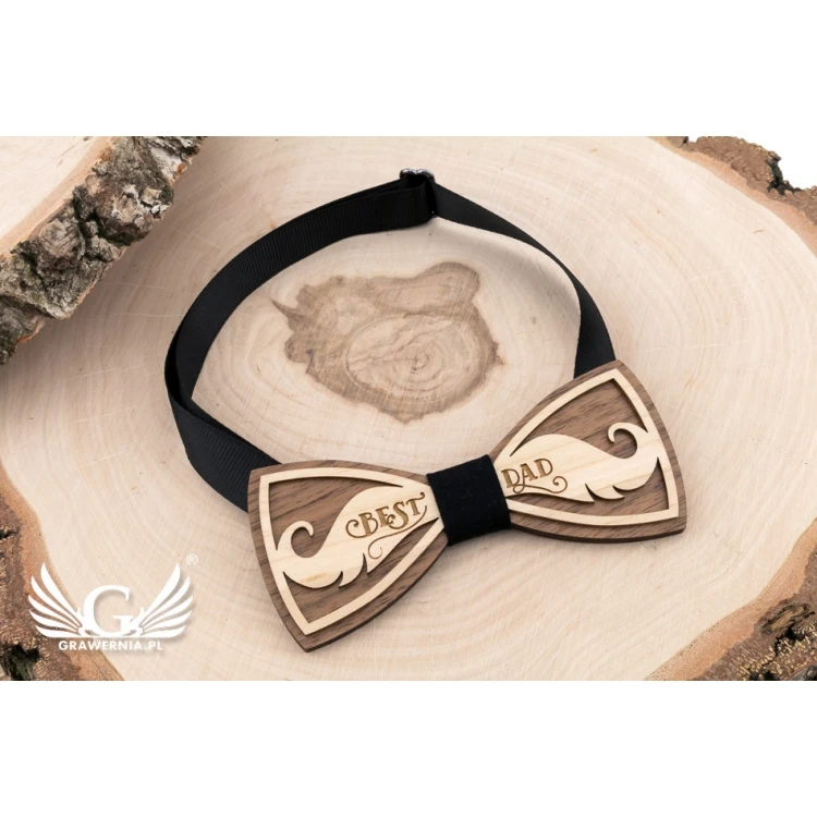 Wooden Bow Tie - Best Dad - Maple and Walnut Wood - MDR052