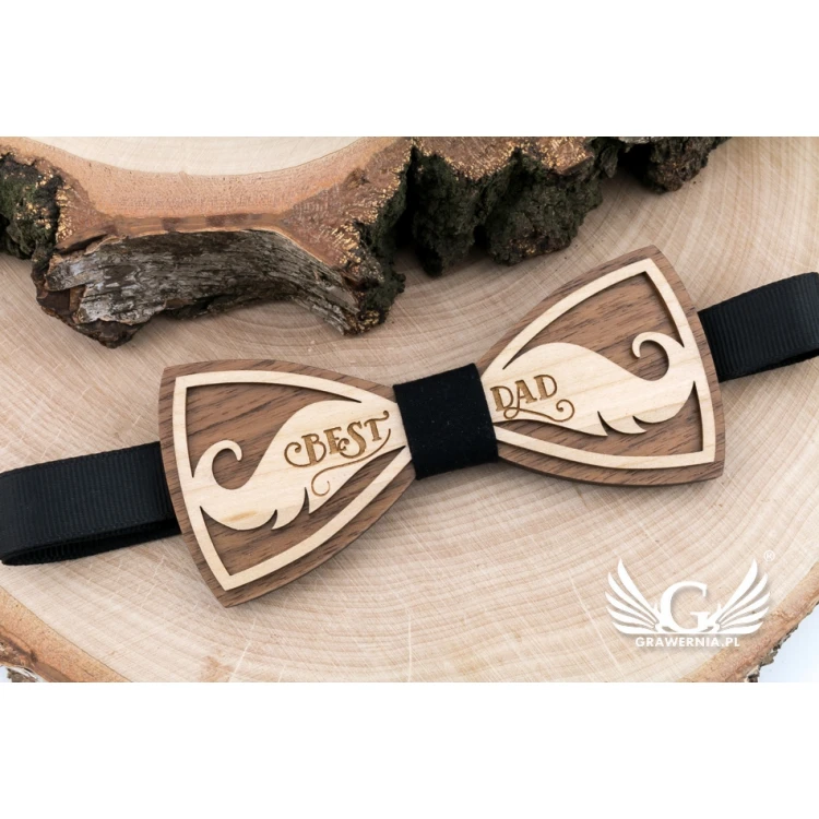 Wooden Bow Tie - Best Dad - Maple and Walnut Wood - MDR052