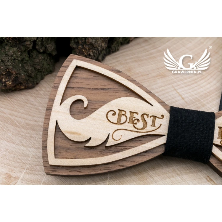 Wooden Bow Tie - Best Dad - Maple and Walnut Wood - MDR052
