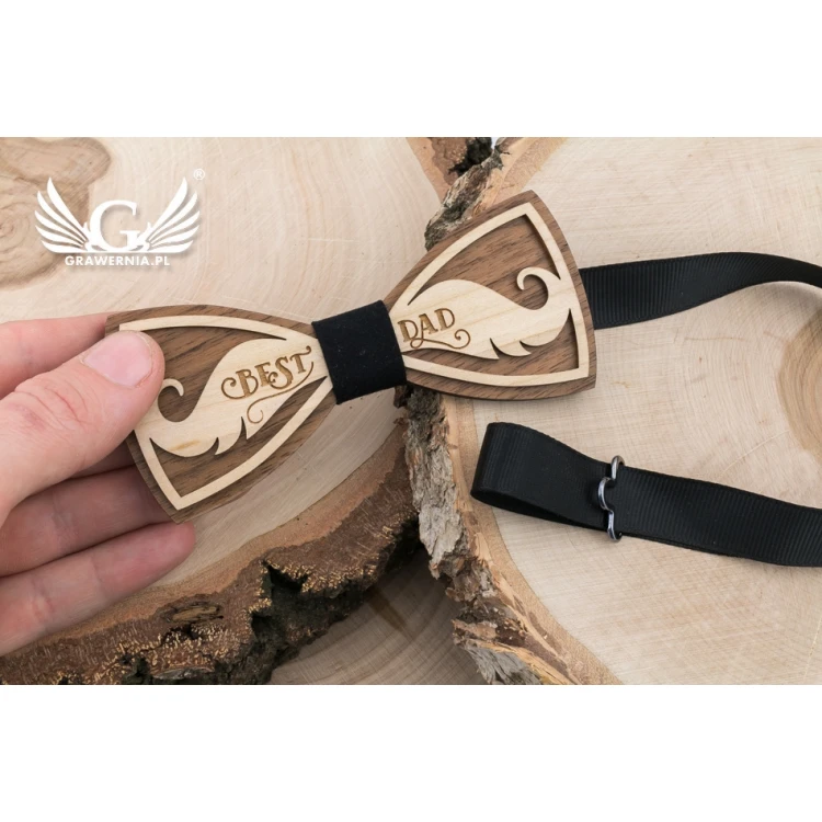 Wooden Bow Tie - Best Dad - Maple and Walnut Wood - MDR052