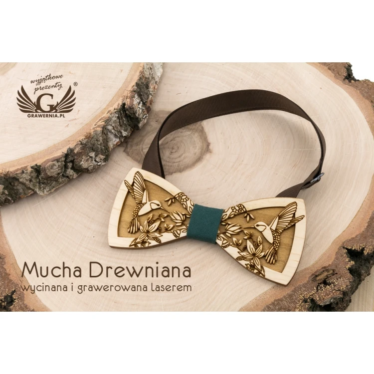 Wooden Bow Tie - Hummingbirds - Maple Wood - MDR058