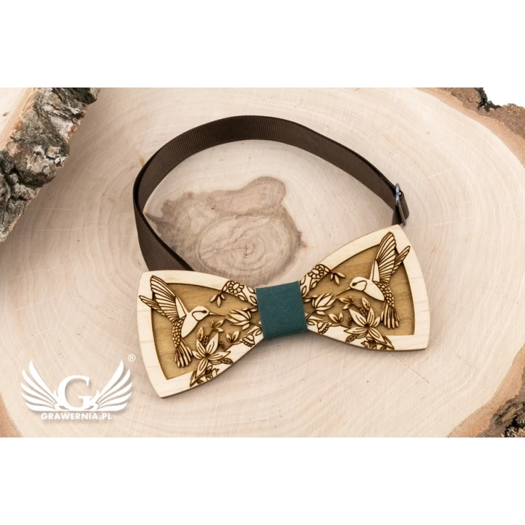 Wooden Bow Tie - Hummingbirds - Maple Wood - MDR058