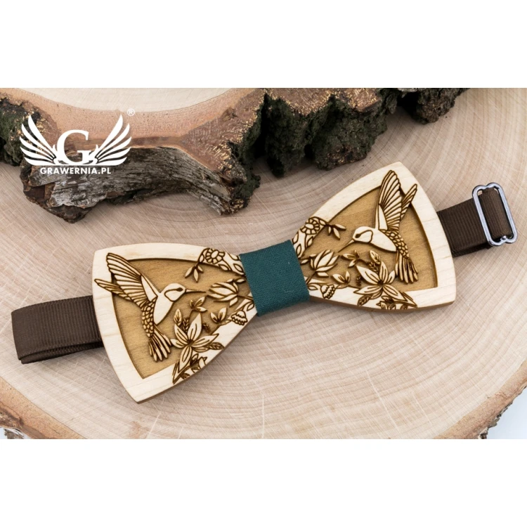 Wooden Bow Tie - Hummingbirds - Maple Wood - MDR058