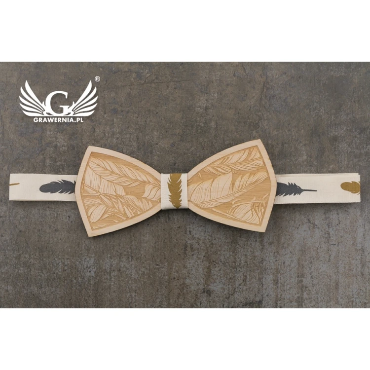 Wooden Bow Tie - Feathers - Laser Cut and Engraved - MDR043