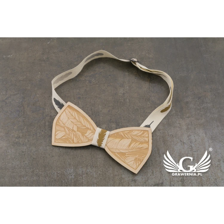 Wooden Bow Tie - Feathers - Laser Cut and Engraved - MDR043