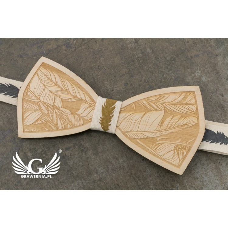 Wooden Bow Tie - Feathers - Laser Cut and Engraved - MDR043